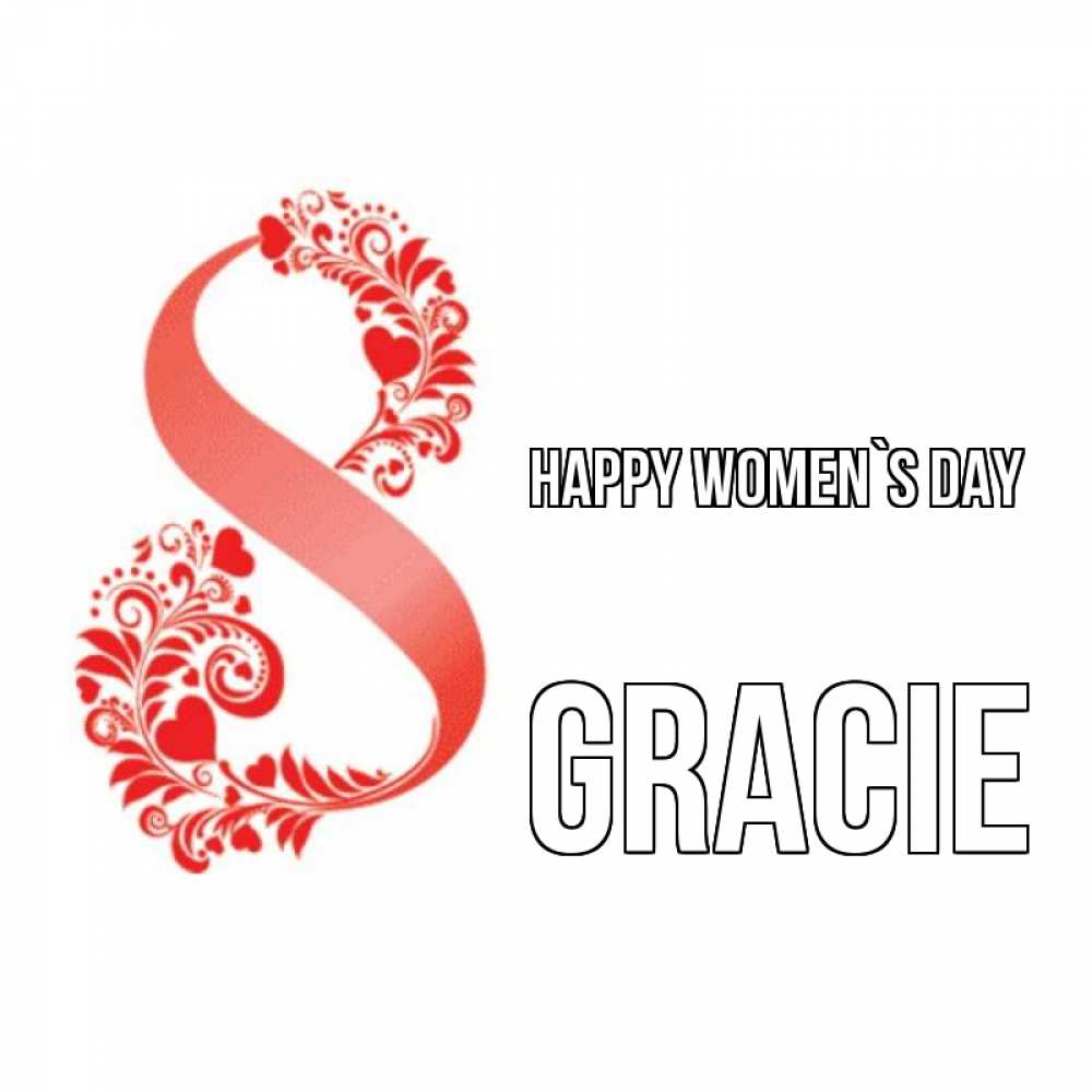 Greetings card с именем, Gracie happy women`s day восьмерка из сердечек и листьев Greetings with text for free download 